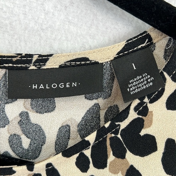 Halogen Women’s Blouse Size Large 100% Polyester Leopard Print Black/Taupe/Tan - Picture 2 of 9
